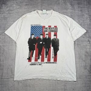 The Beatles Shirt Mens XL White 2009 Apple Corps Y2k Band USA Flag Rock Retro